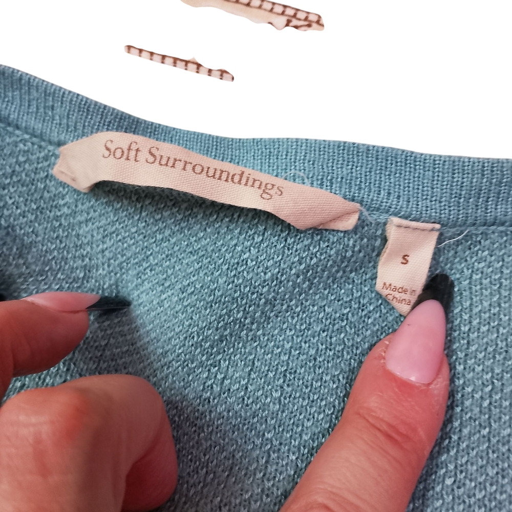 Soft Surroundings Teal Crew Neck Sweater - Picture 4 of 7